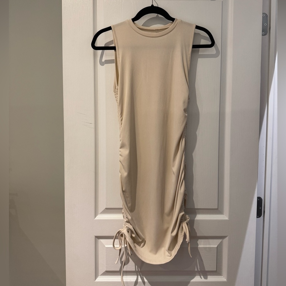 Sleeveless Ruched Tan Dress